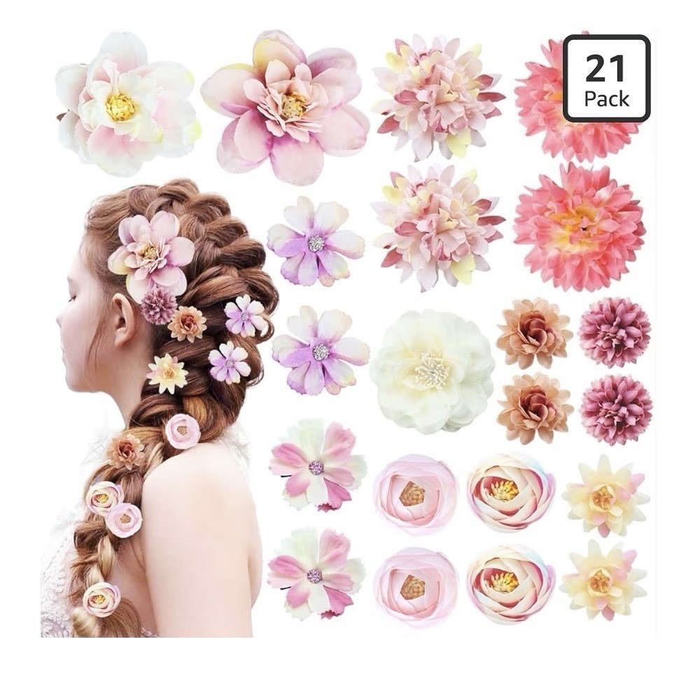 21 Pcs Flowers Hair Accesories For Womens And Girls Boho Hair Barrettes Clip